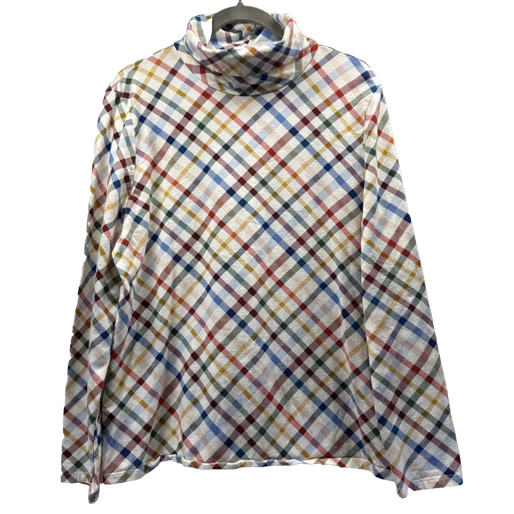 Talbots Women's Top Size XLP Petite Turtleneck Rainbow Colorful Plaid Pullover